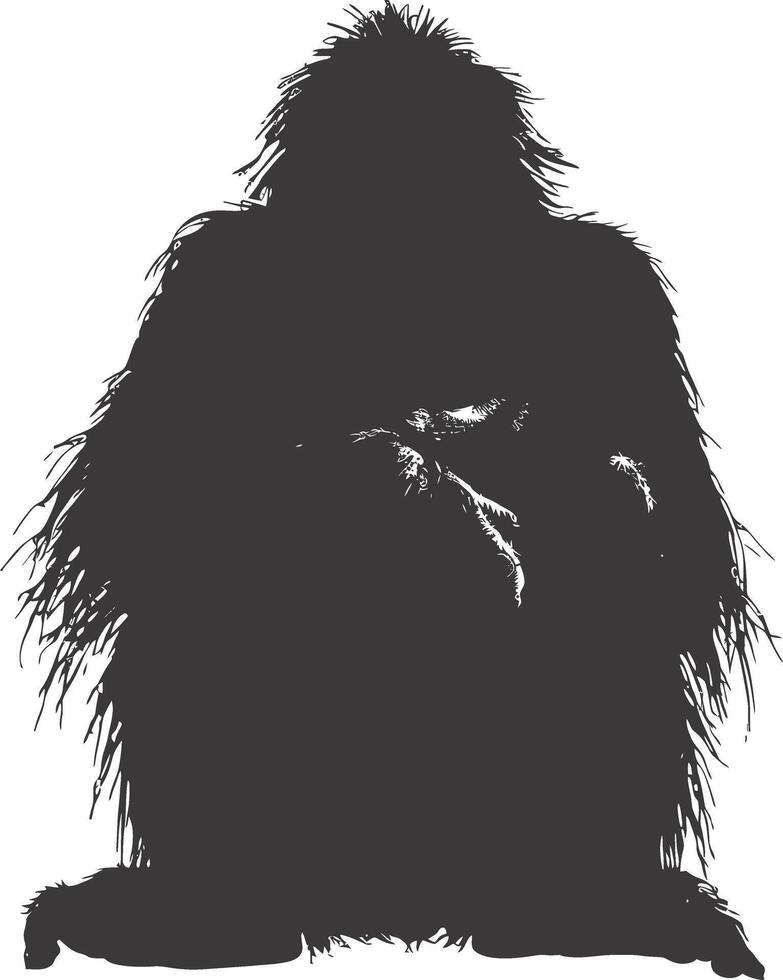 AI generated silhouette orang utan animal full body black color only vector