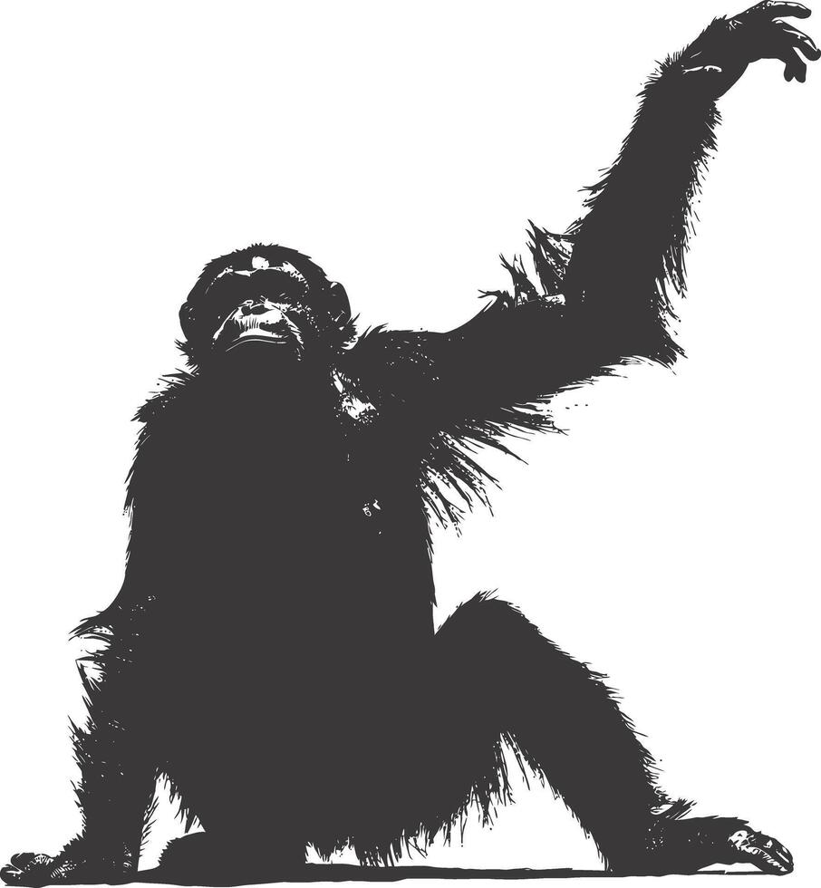 AI generated silhouette orang utan animal full body black color only vector