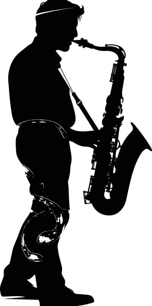 ai generado silueta saxofonista en realizar negro color solamente vector