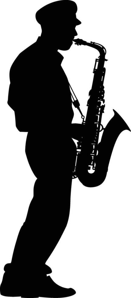 AI generated silhouette saxophonist in perform black color only vector