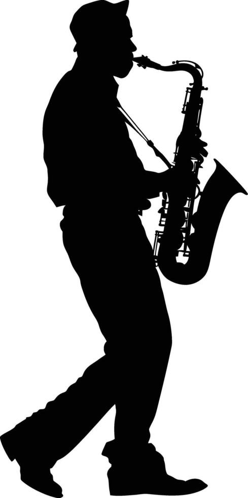 ai generado silueta saxofonista en realizar negro color solamente vector