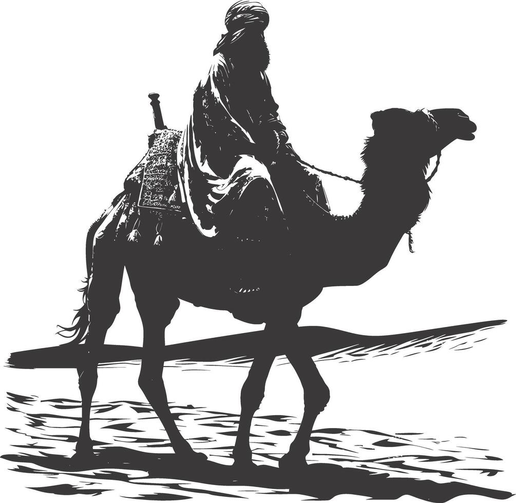 AI generated silhouette of an arabian person wearing a turban black color only vector