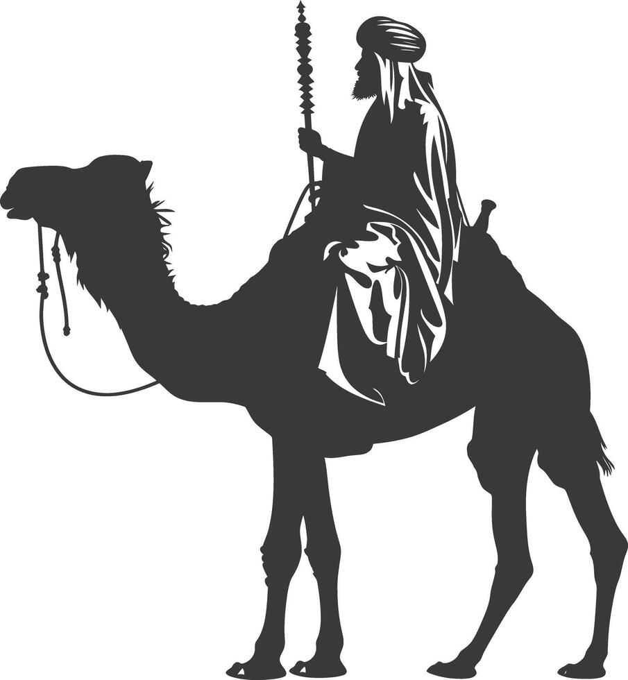 AI generated silhouette of an arabian person wearing a turban black color only vector