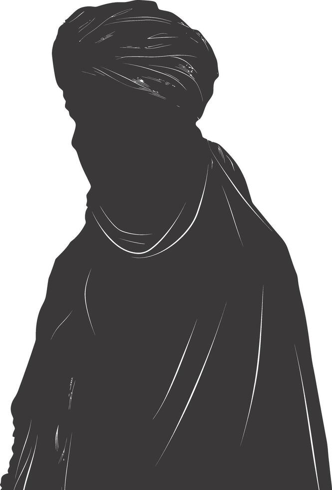 AI generated silhouette of an arabian person wearing a turban black color only vector