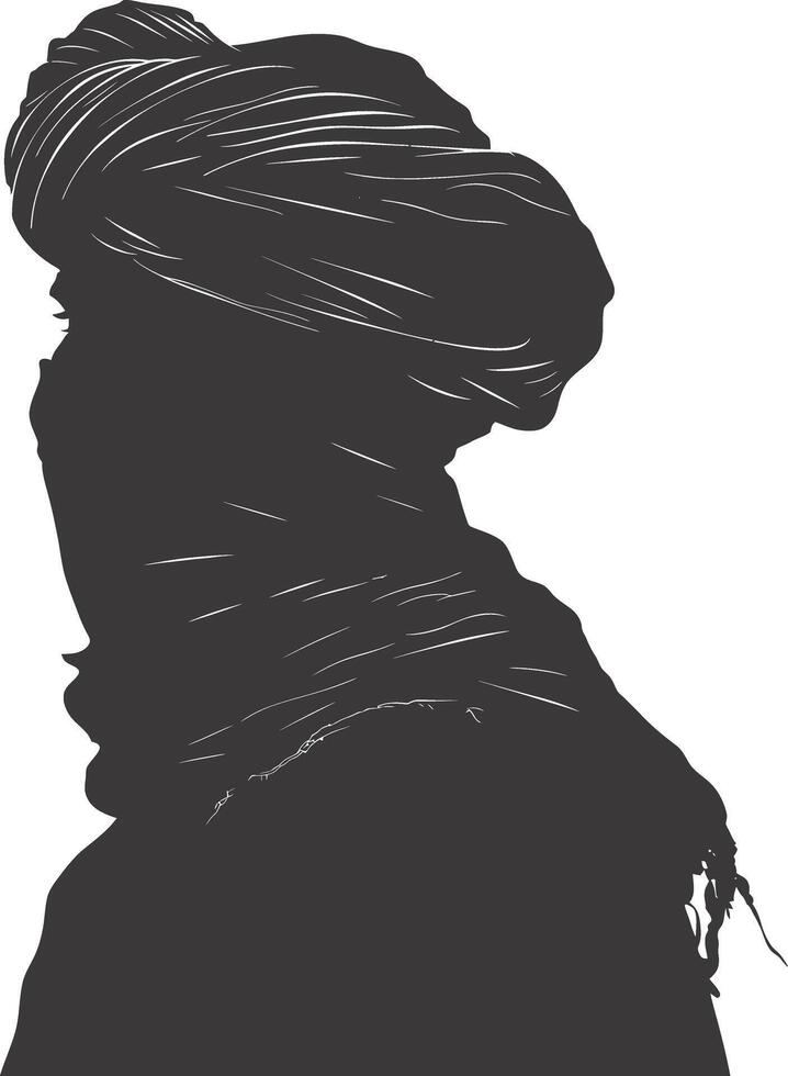 AI generated silhouette of an arabian person wearing a turban black color only vector