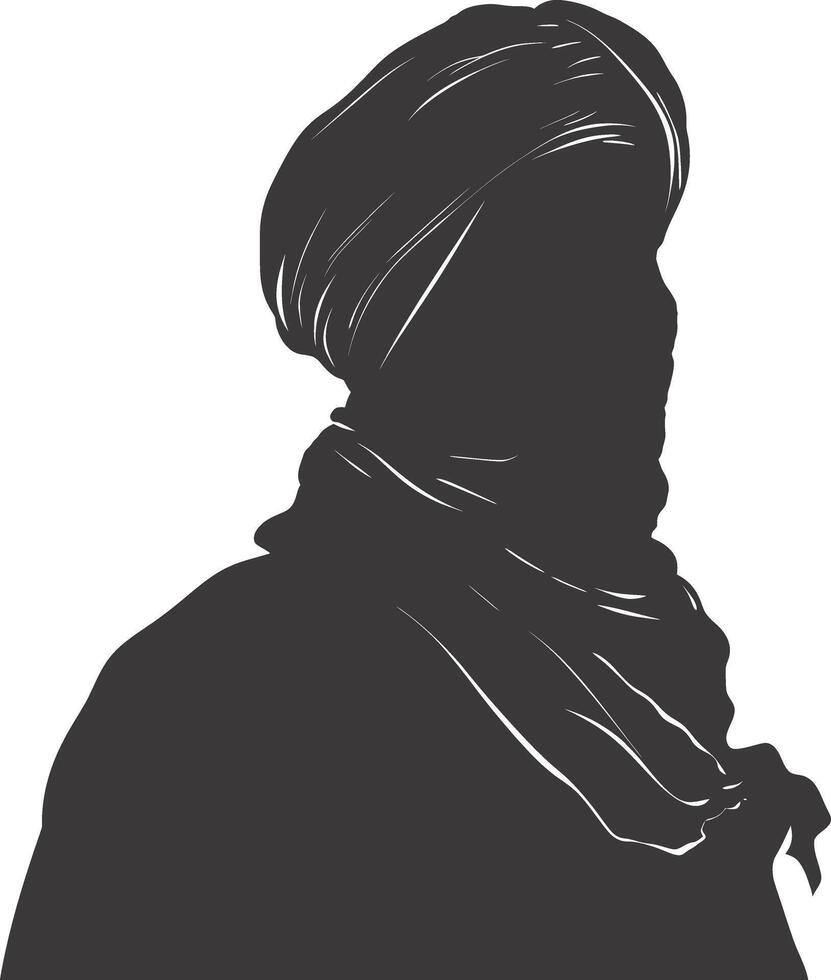 AI generated silhouette of an arabian person wearing a turban black color only vector