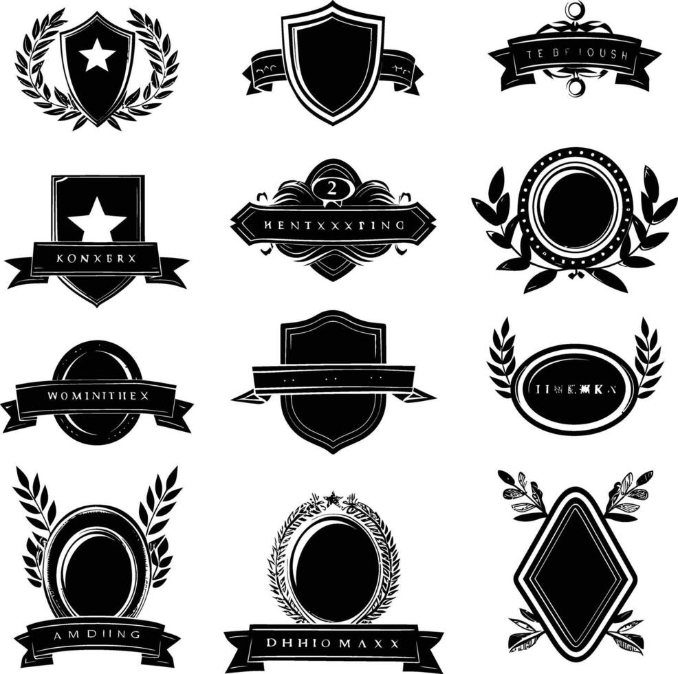 AI generated Silhouette Vintage retro badges and medal element black color only vector