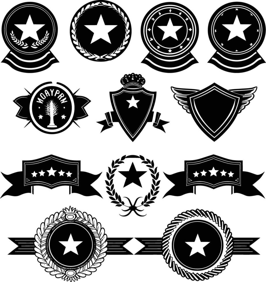 AI generated Silhouette Vintage retro badges and medal element black color only vector