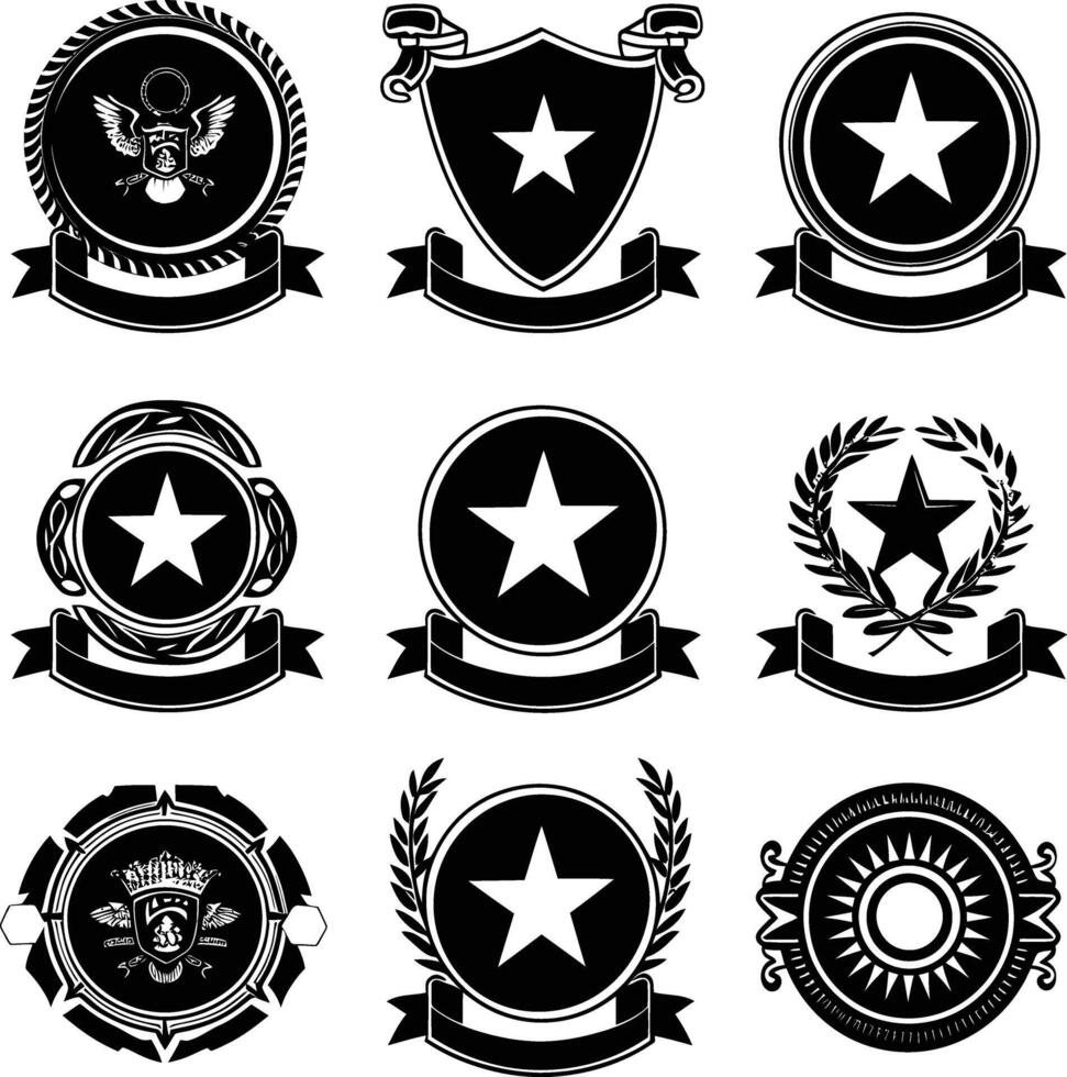 AI generated Silhouette Vintage retro badges and medal element black color only vector