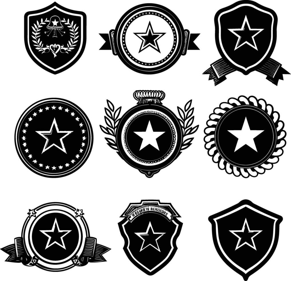 AI generated Silhouette Vintage retro badges and medal element black color only vector