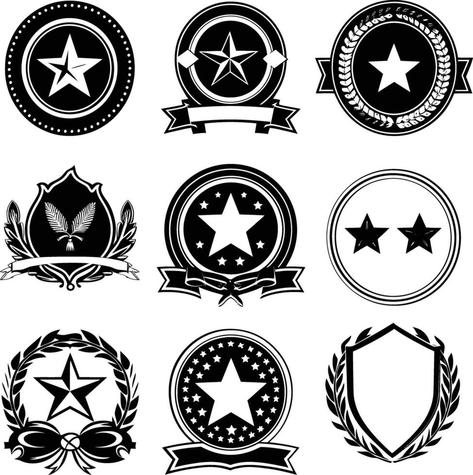 AI generated Silhouette Vintage retro badges and medal element black color only vector