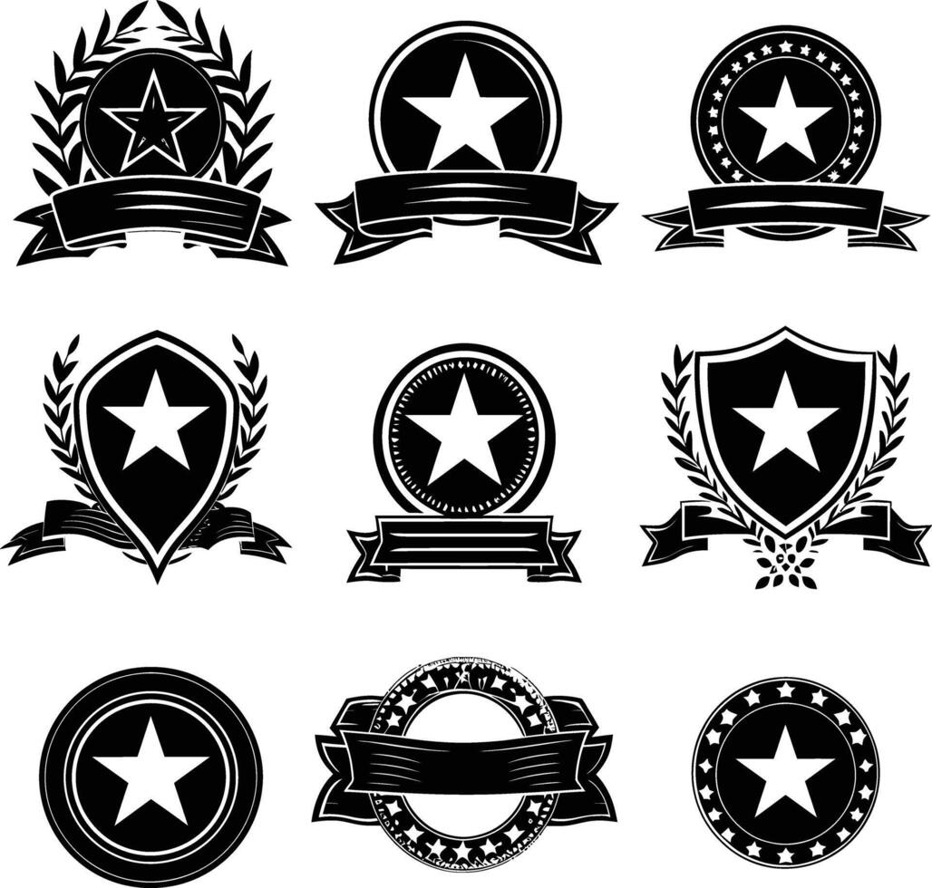 AI generated Silhouette Vintage retro badges and medal element black color only vector