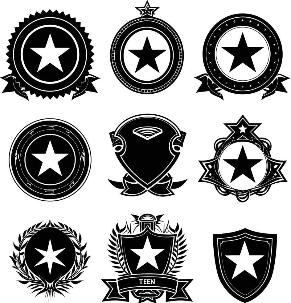 AI generated Silhouette Vintage retro badges and medal element black color only vector