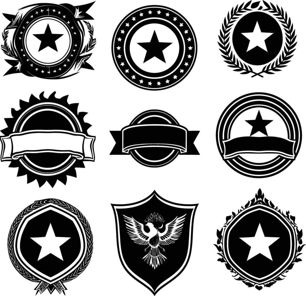 AI generated Silhouette Vintage retro badges and medal element black color only vector