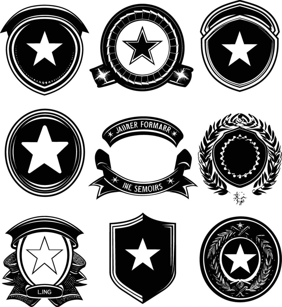 AI generated Silhouette Vintage retro badges and medal element black color only vector