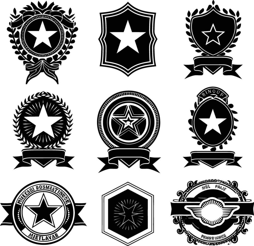 AI generated Silhouette Vintage retro badges and medal element black color only vector