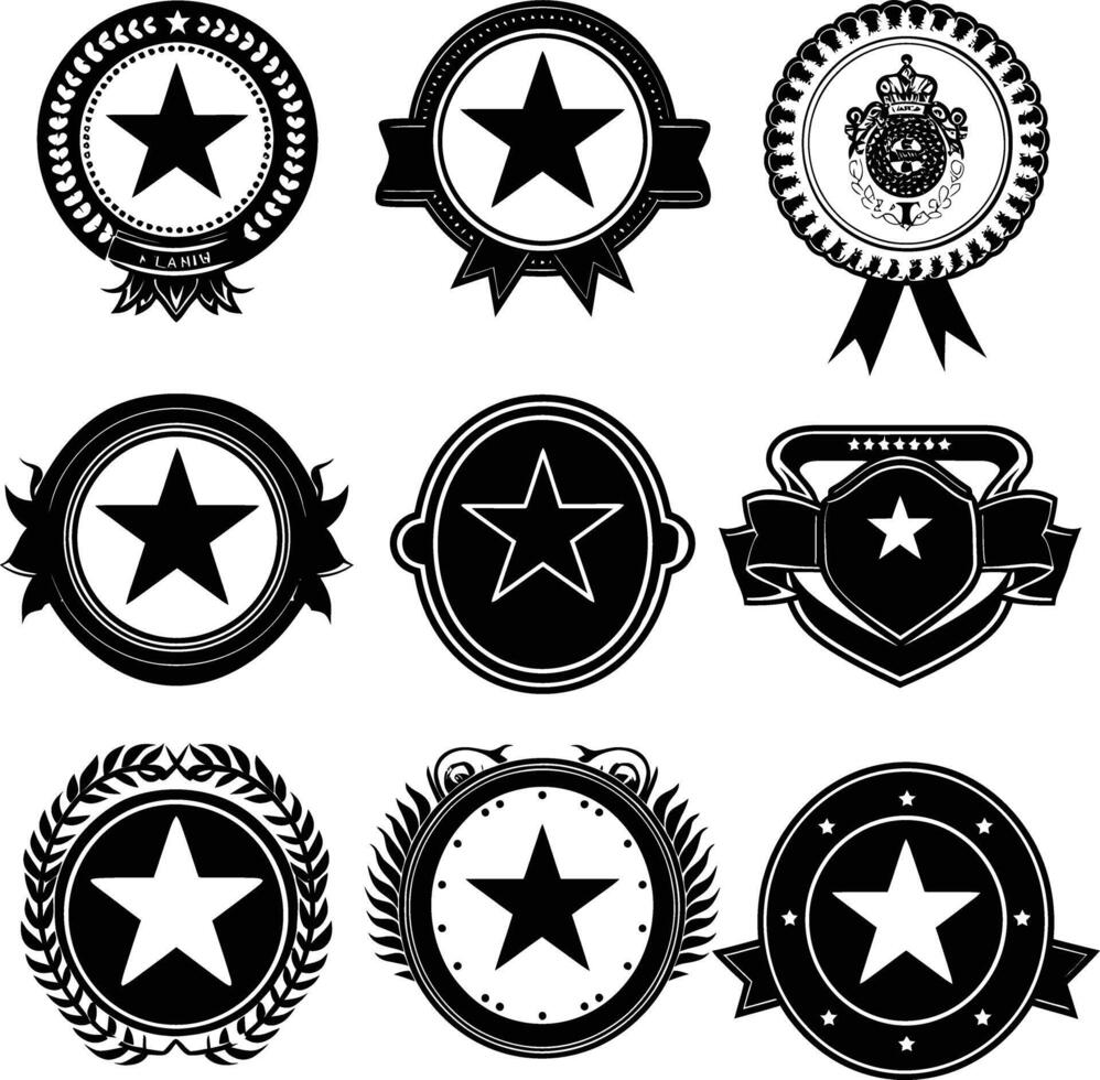 AI generated Silhouette Vintage retro badges and medal element black color only vector