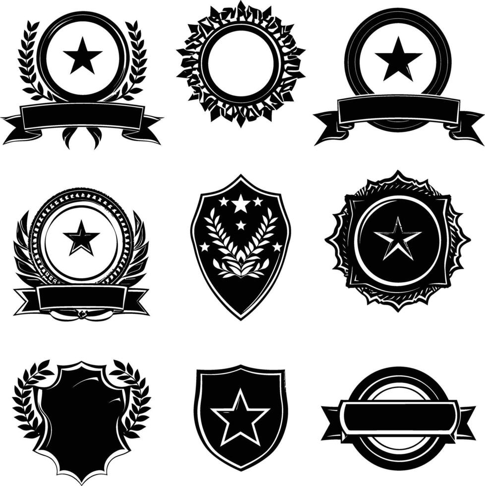 AI generated Silhouette Vintage retro badges and medal element black color only vector