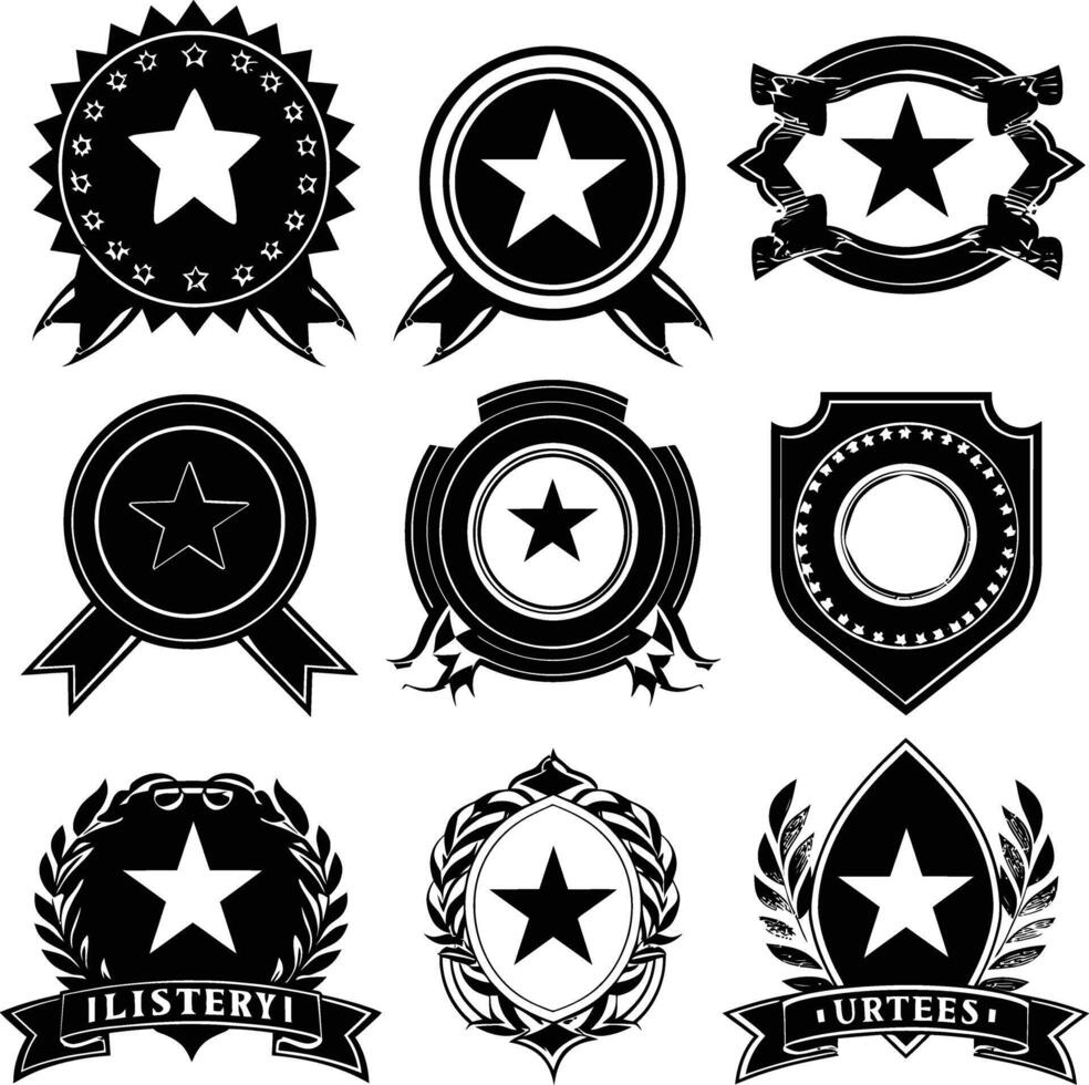 AI generated Silhouette Vintage retro badges and medal element black color only vector