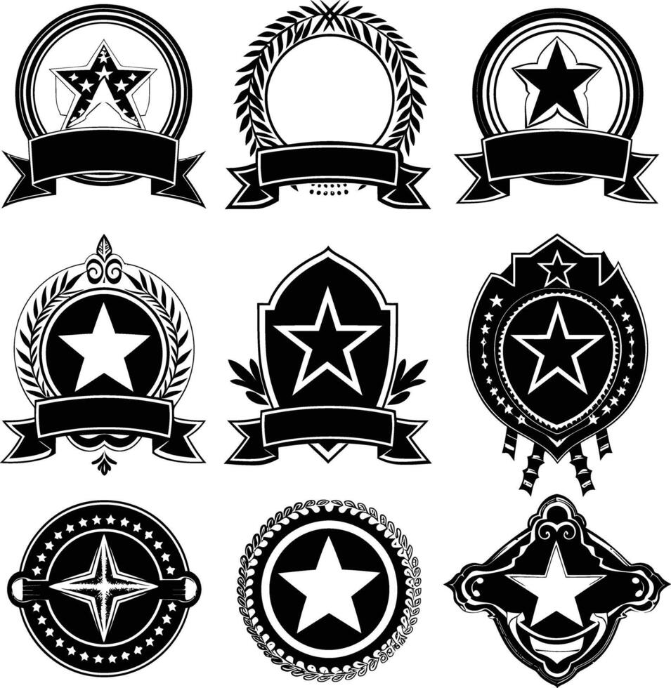 AI generated Silhouette Vintage retro badges and medal element black color only vector