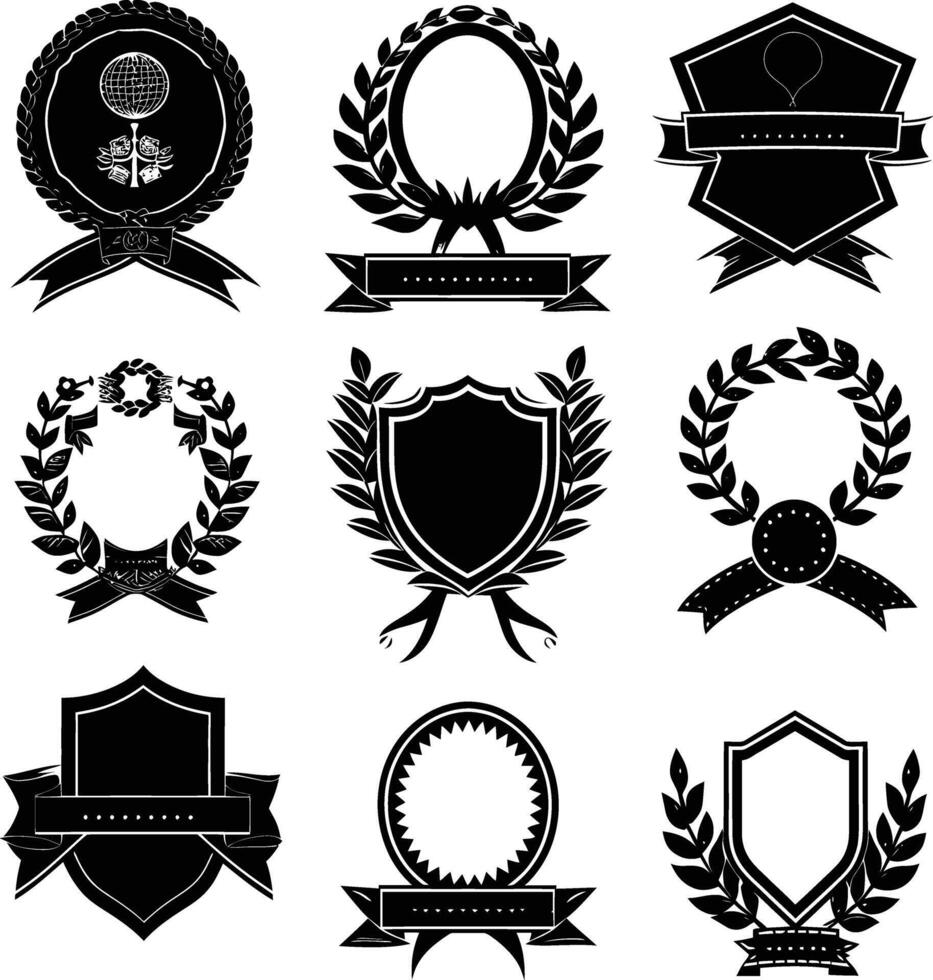 AI generated Silhouette Vintage retro badges and medal element black color only vector