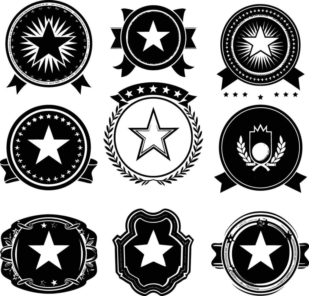 AI generated Silhouette Vintage retro badges and medal element black color only vector