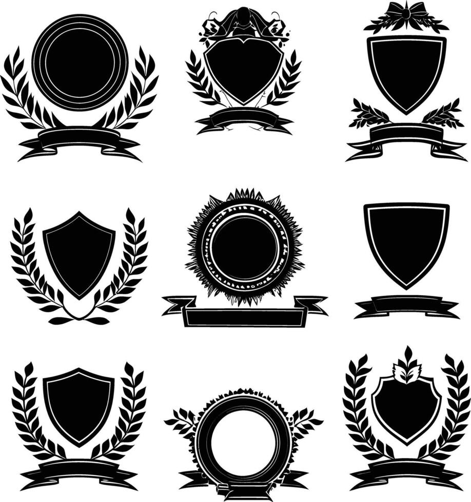 AI generated Silhouette Vintage retro badges and medal element black color only vector