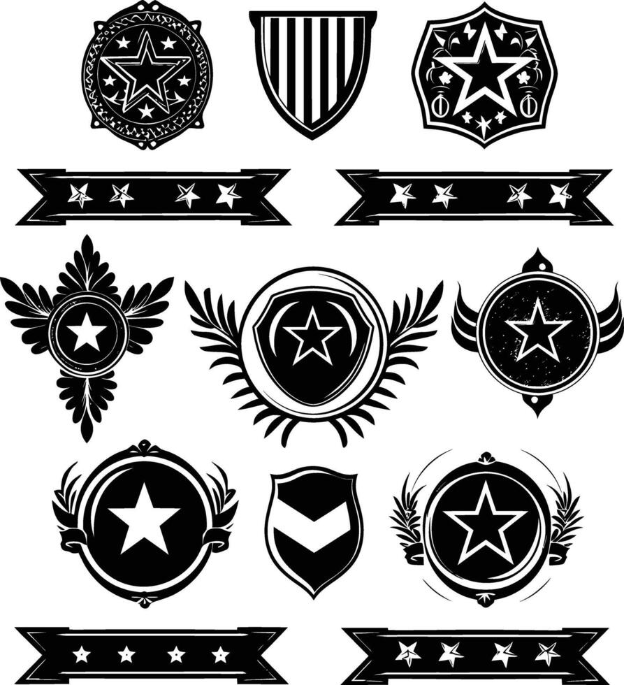 AI generated Silhouette Vintage retro badges and medal element black color only vector