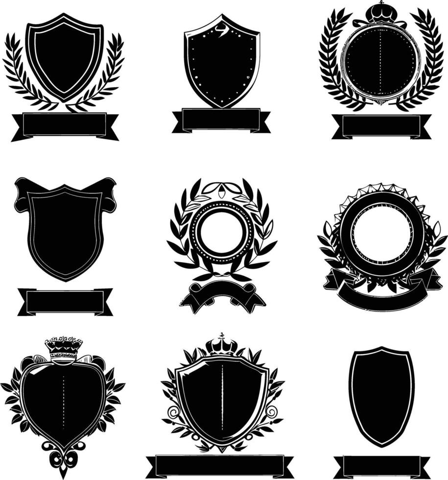 AI generated Silhouette Vintage retro badges and medal element black color only vector