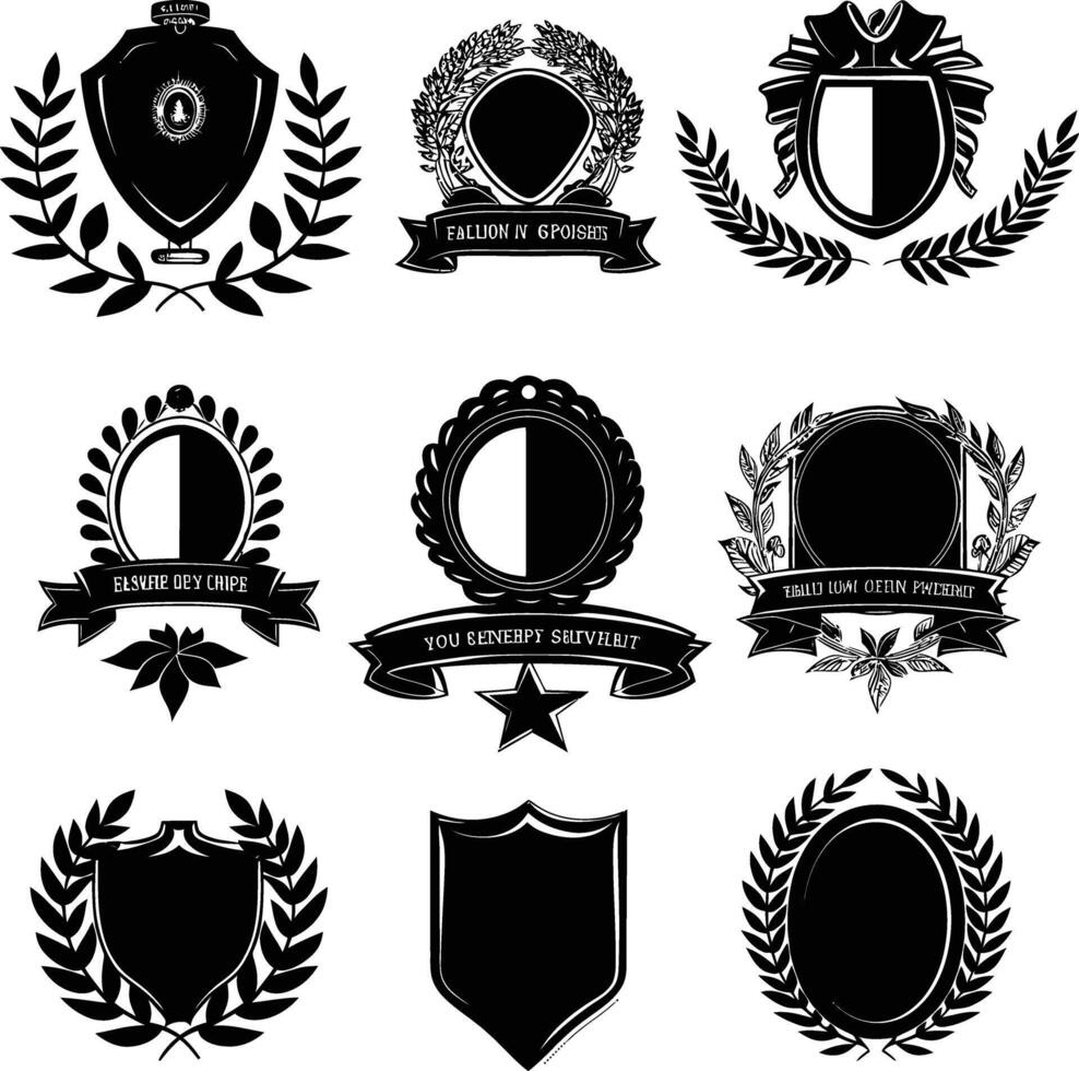 AI generated Silhouette Vintage retro badges and medal element black color only vector