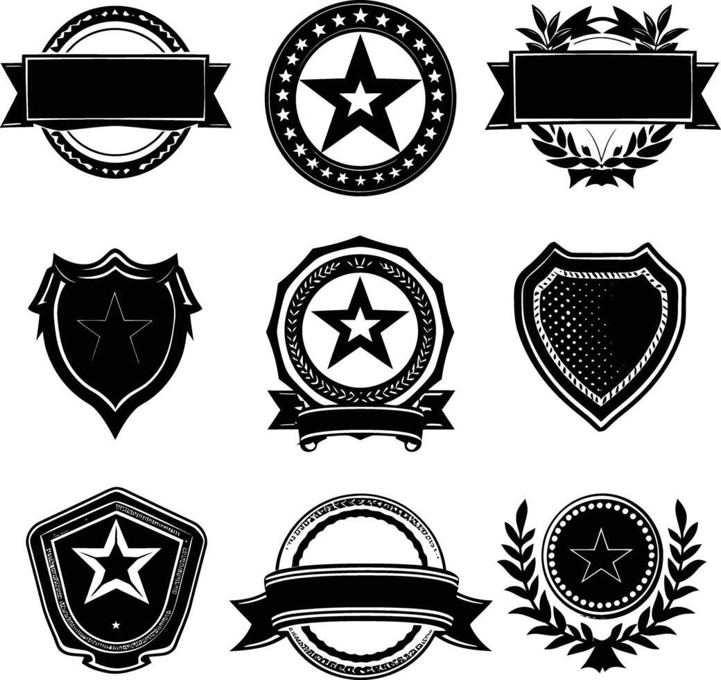 AI generated Silhouette Vintage retro badges and medal element black color only vector