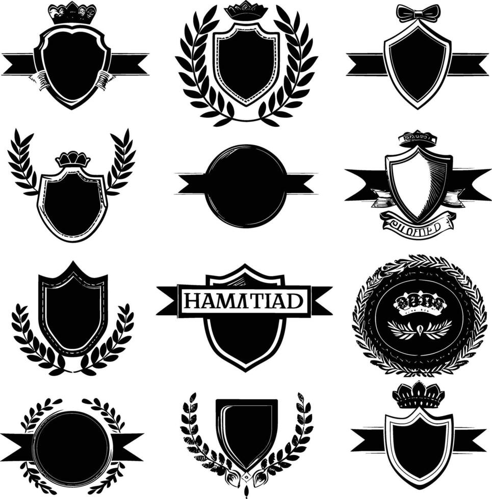 AI generated Silhouette Vintage retro badges and medal element black color only vector