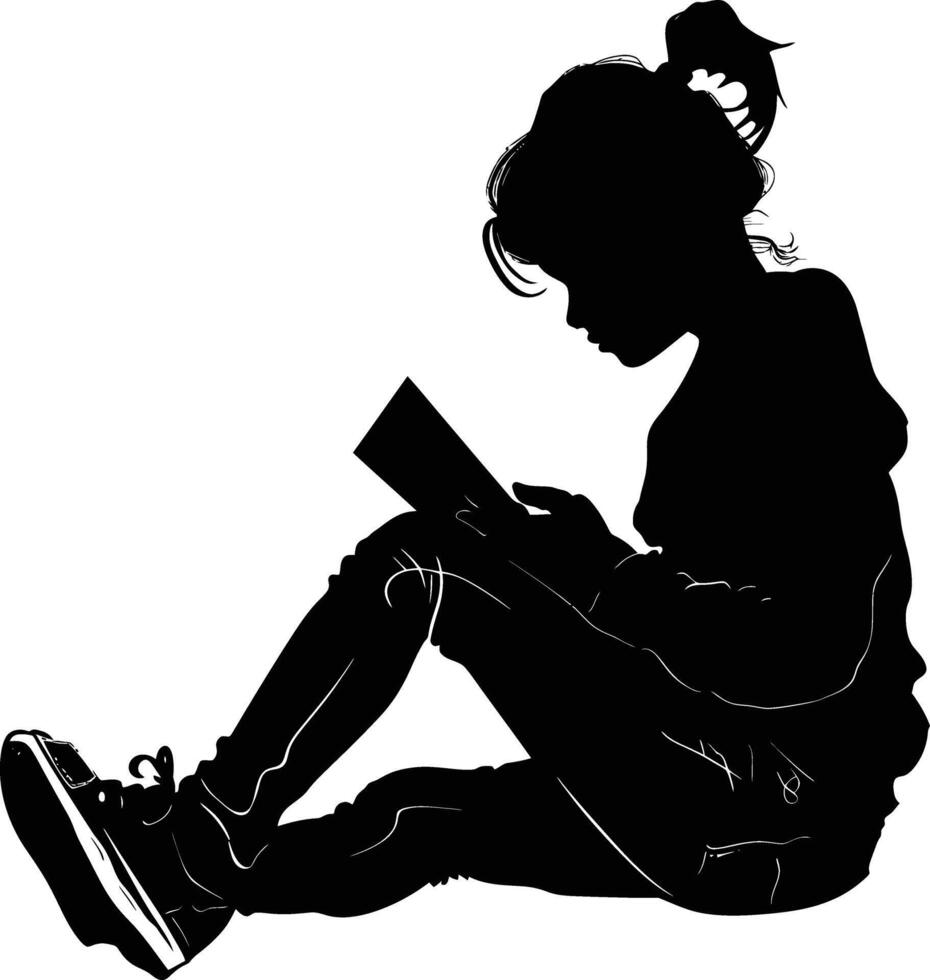 ai generado silueta adolescente niña leyendo libro negro color solamente vector