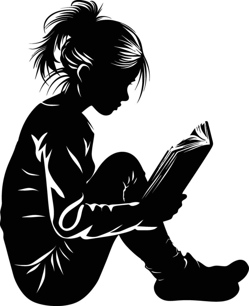 ai generado silueta adolescente niña leyendo libro negro color solamente vector