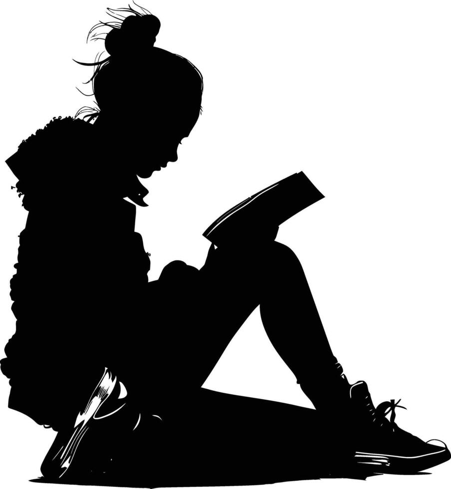 ai generado silueta adolescente niña leyendo libro negro color solamente vector