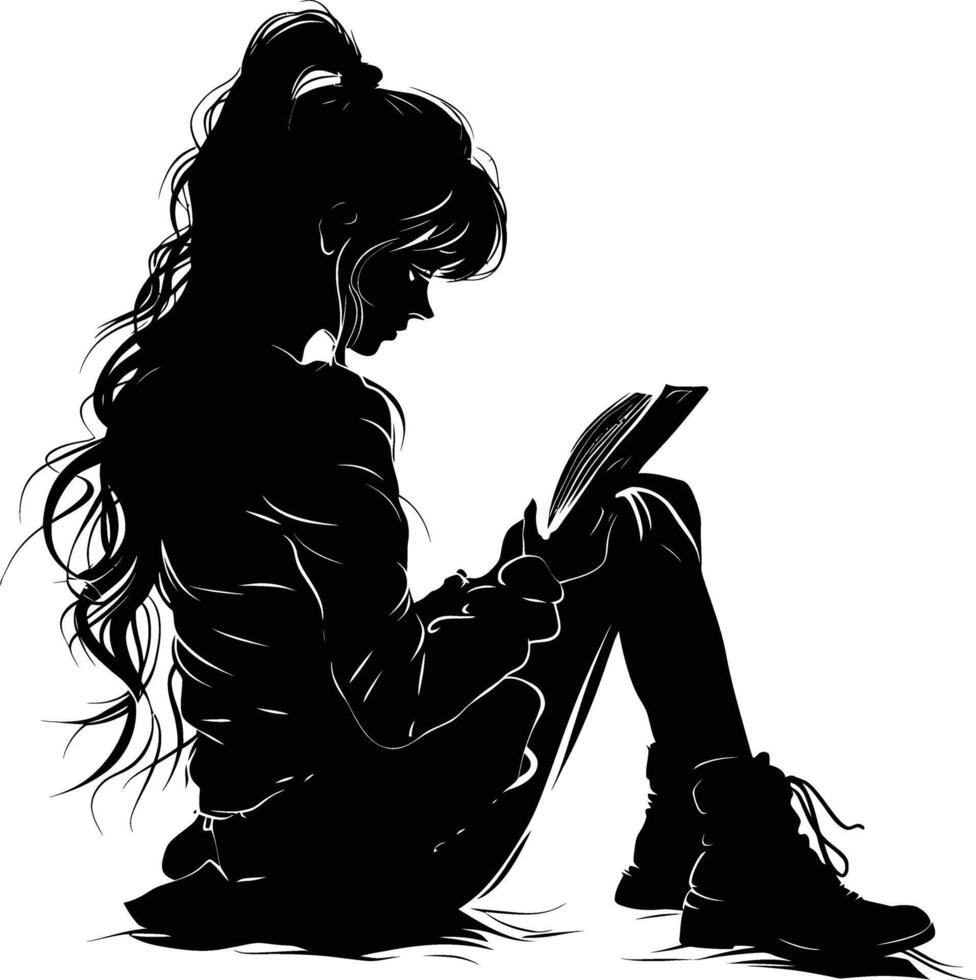 ai generado silueta adolescente niña leyendo libro negro color solamente vector