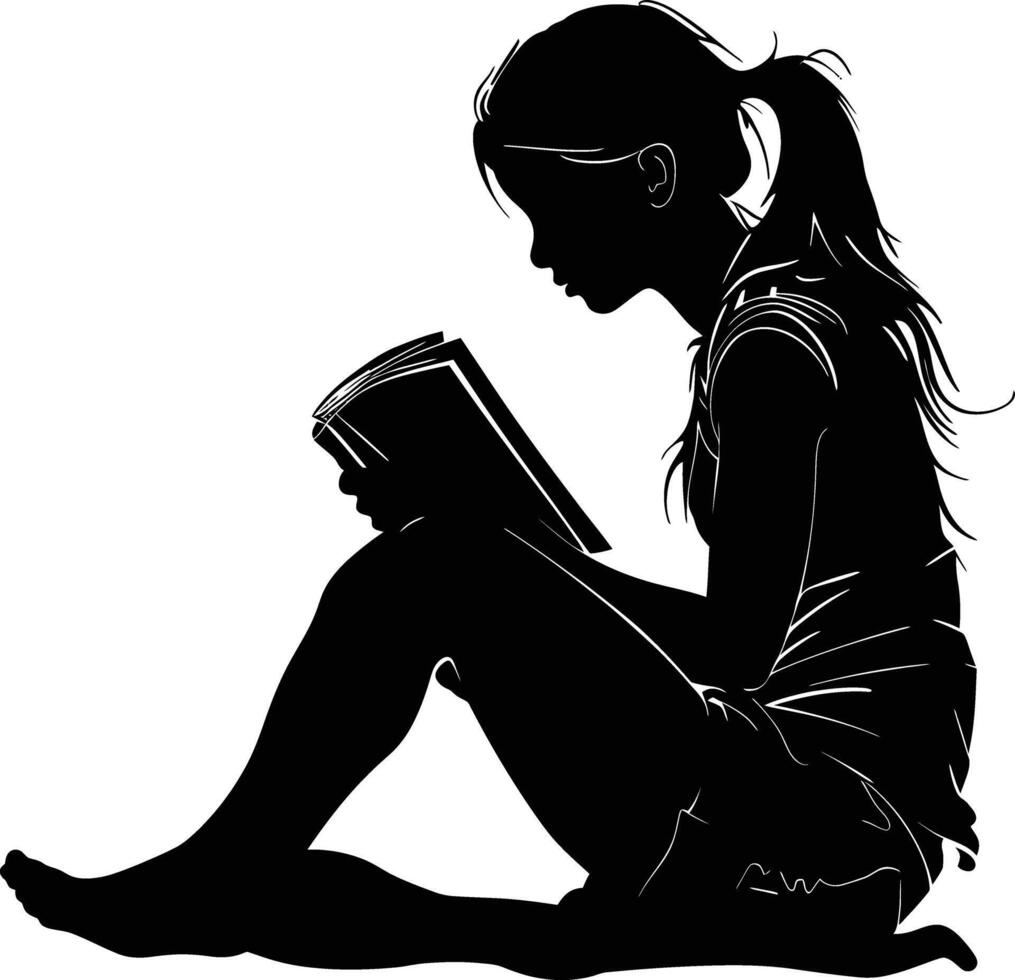 ai generado silueta adolescente niña leyendo libro negro color solamente vector