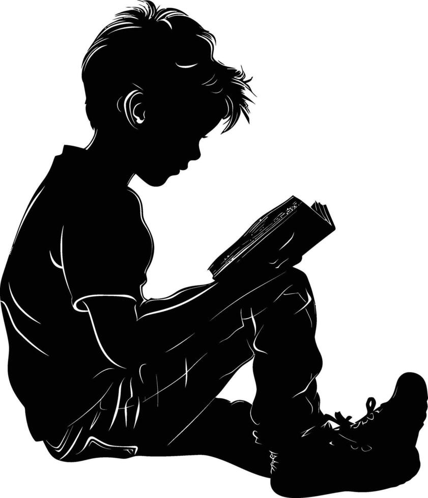 AI generated Silhouette teenager reading book black color only vector