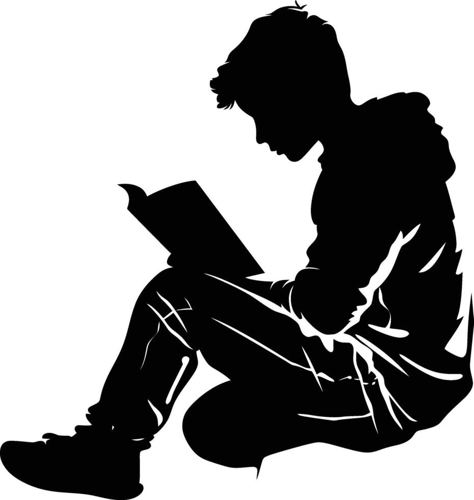 ai generado silueta adolescente leyendo libro negro color solamente vector