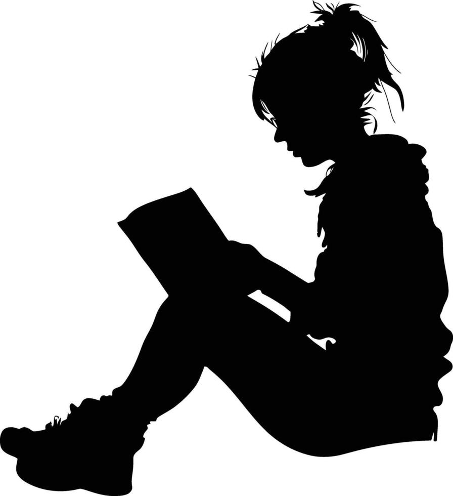 AI generated Silhouette teenager reading book black color only vector