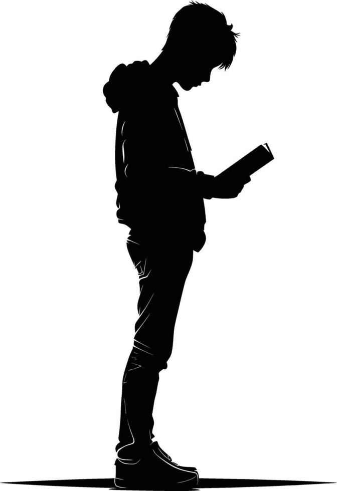 AI generated Silhouette teenager reading book black color only vector