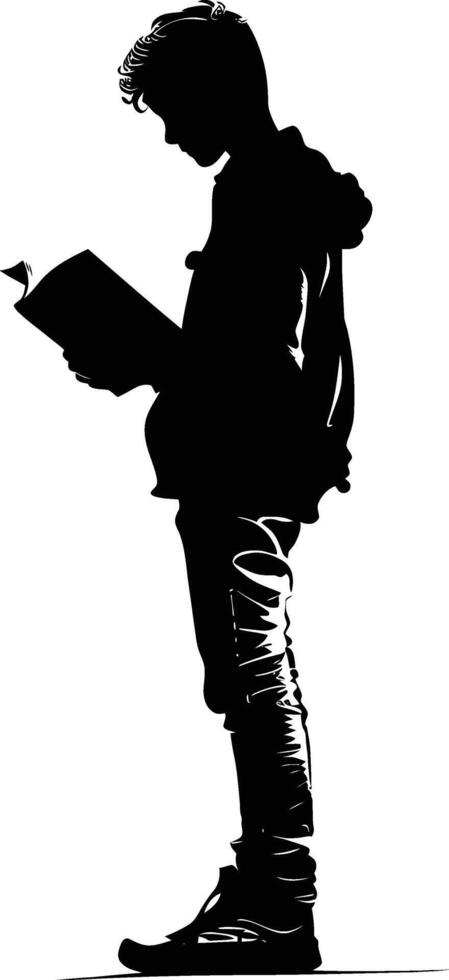 AI generated Silhouette teenager reading book black color only vector