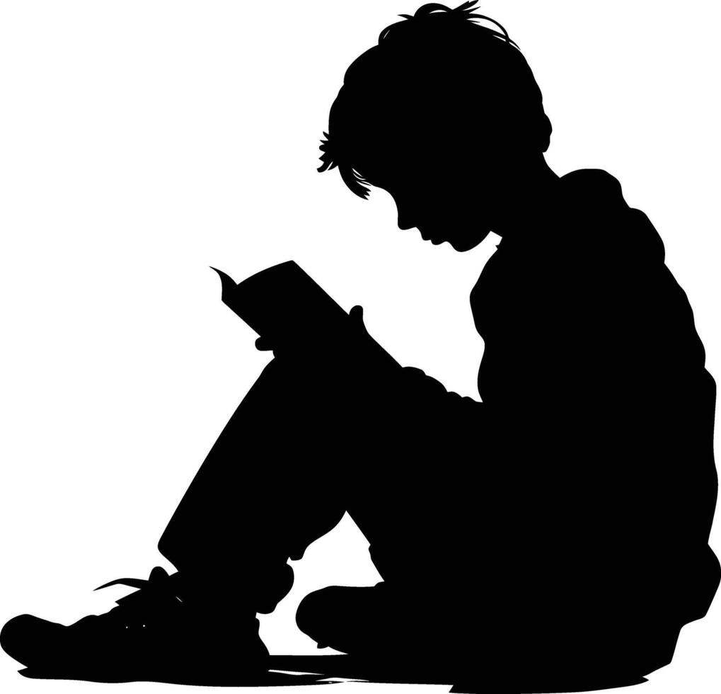 AI generated Silhouette teenager reading book black color only vector