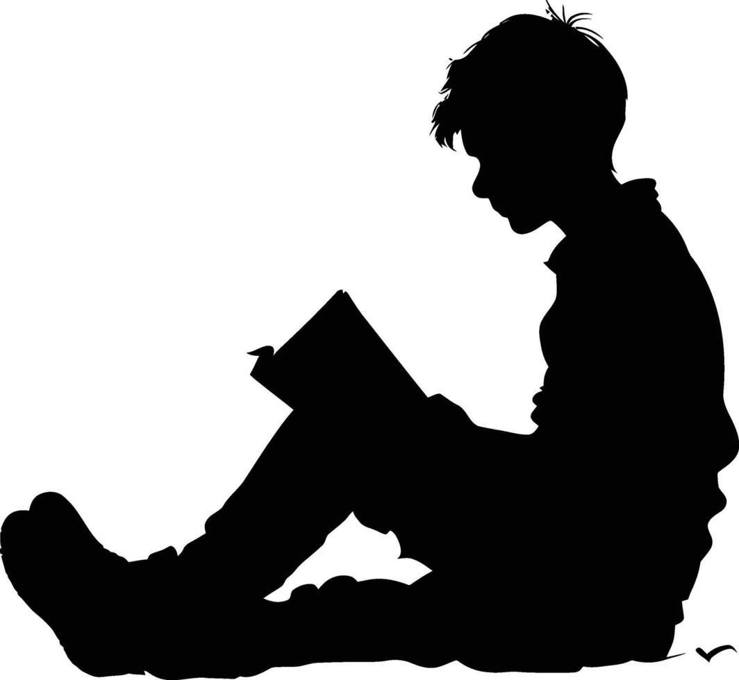 AI generated Silhouette teenager reading book black color only vector