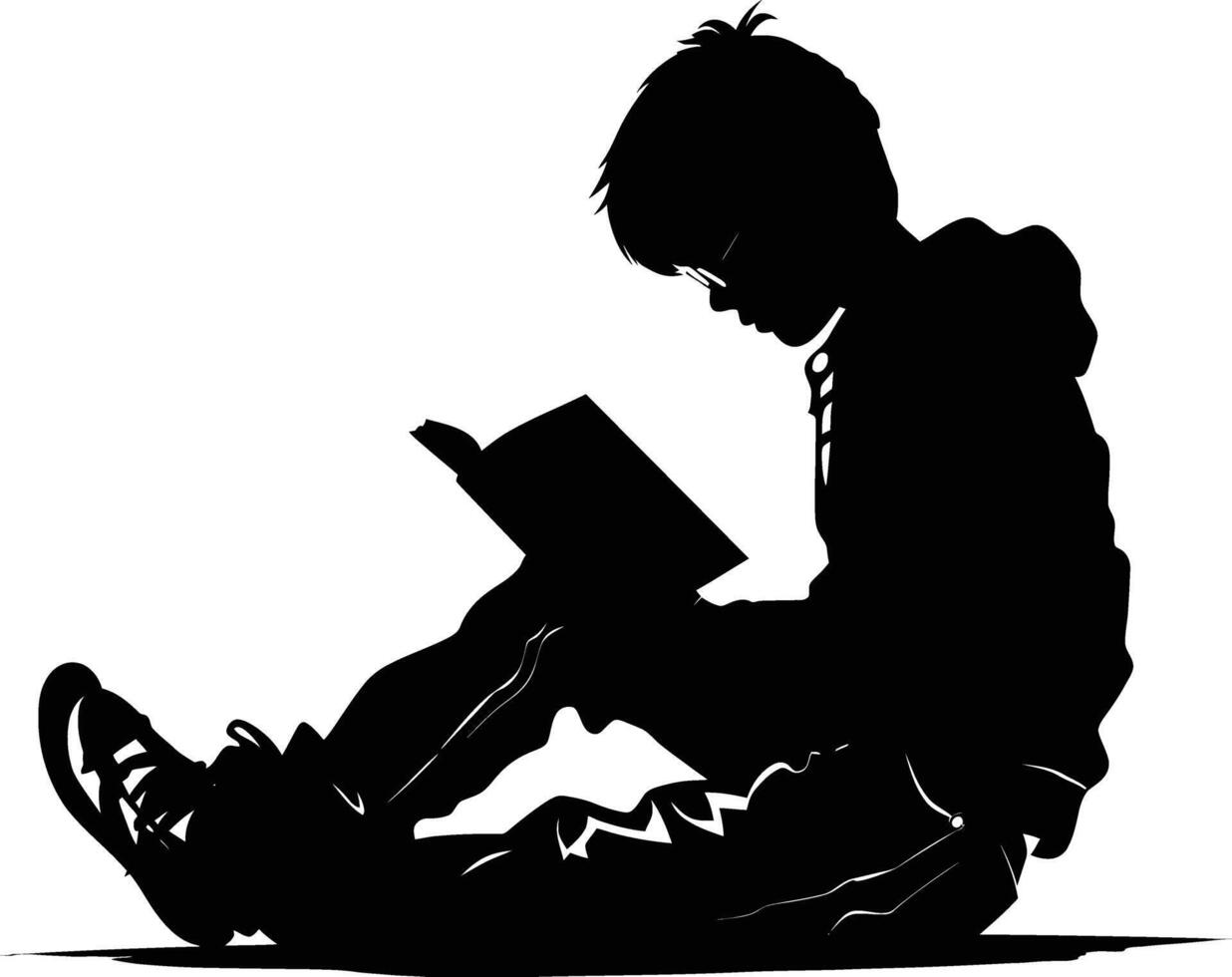 AI generated Silhouette teenager reading book black color only vector