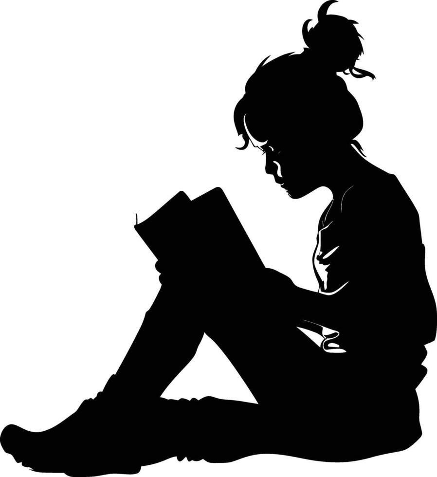 ai generado silueta adolescente leyendo libro negro color solamente vector