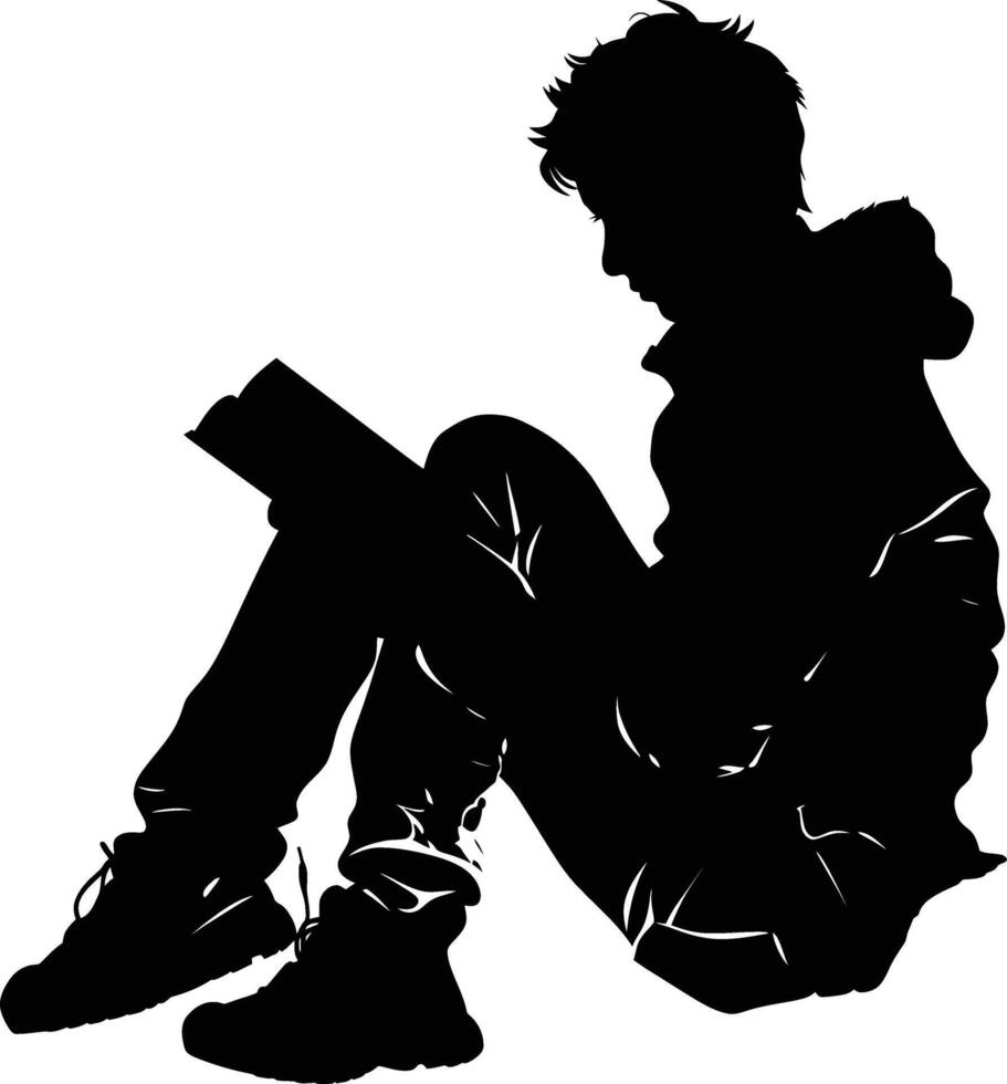 AI generated Silhouette teenager reading book black color only vector