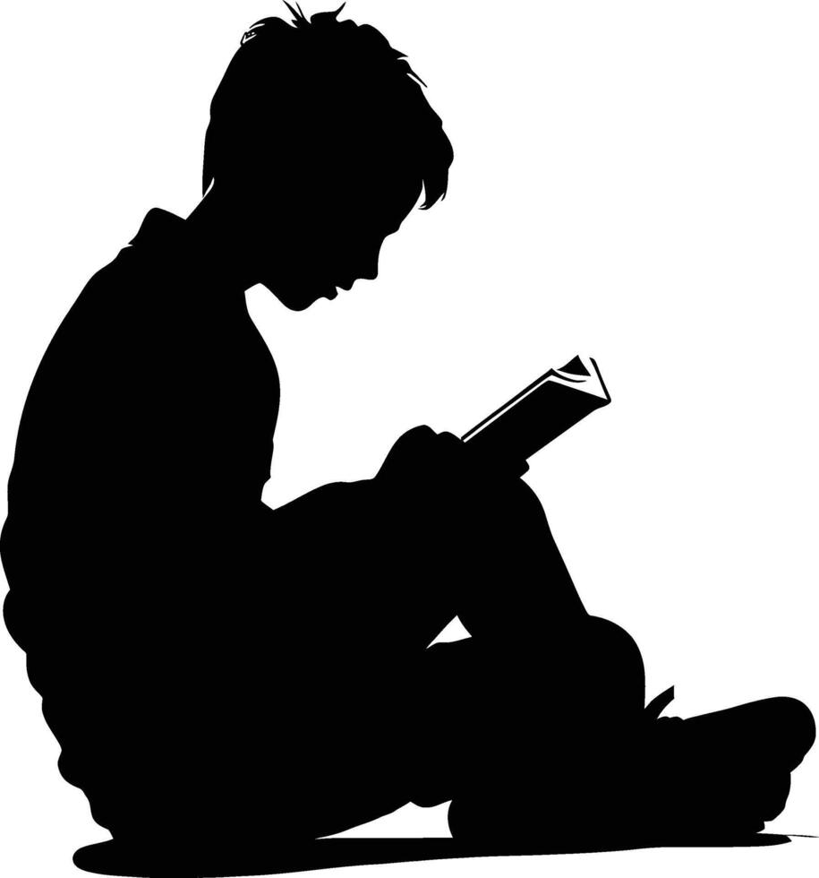 AI generated Silhouette teenager reading book black color only vector