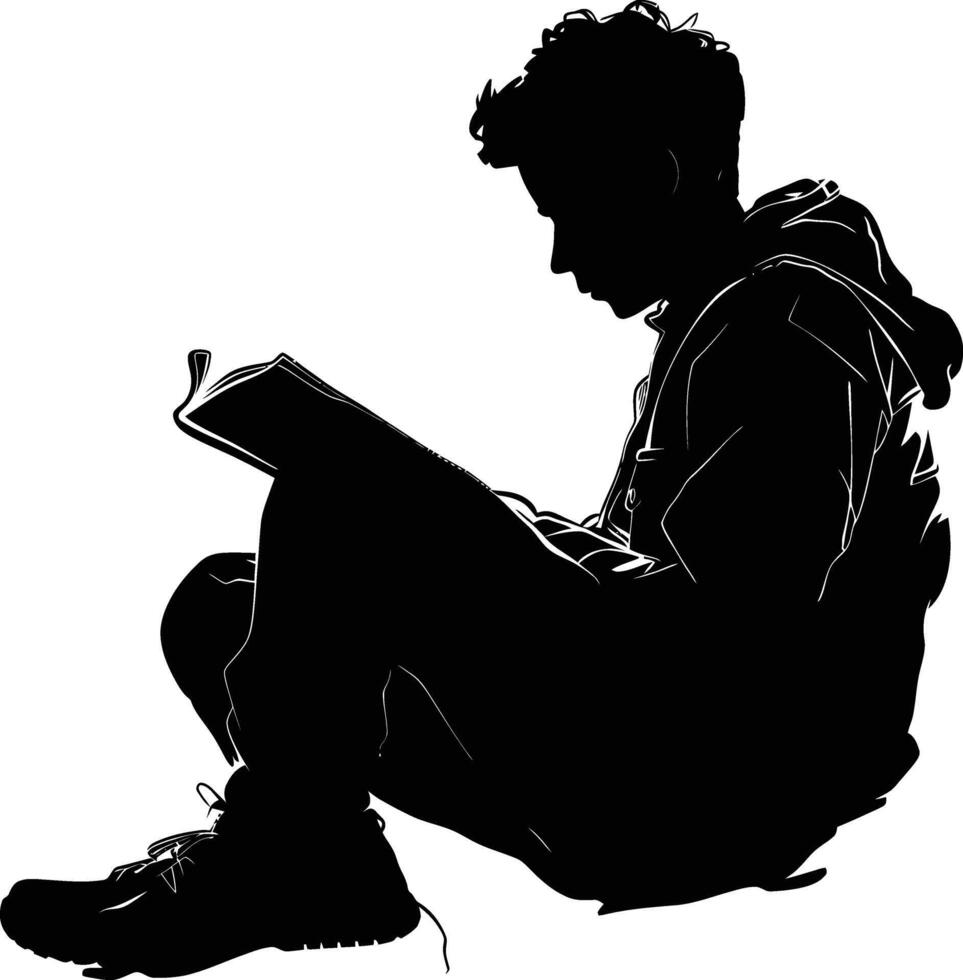 AI generated Silhouette teenager reading book black color only vector