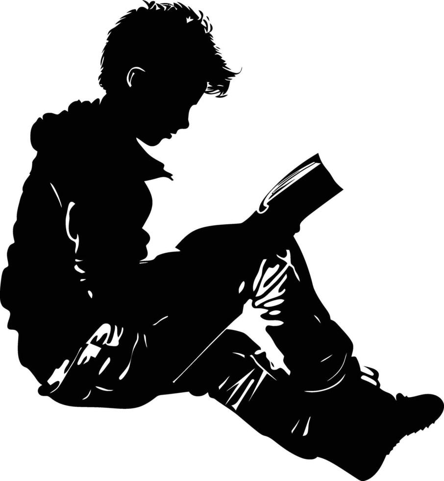 AI generated Silhouette teenager reading book black color only vector